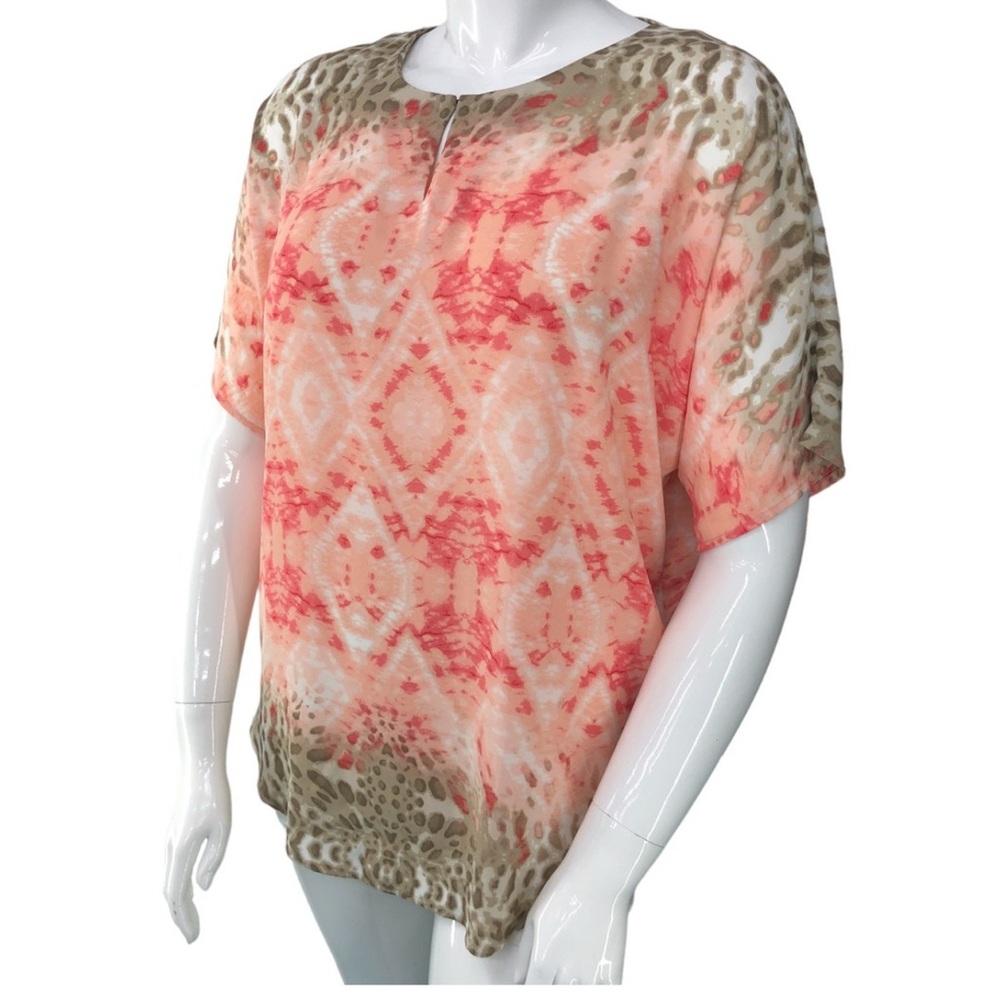 Chicos Womens Size 2 Top Tunic Length Bohemian Animal Print Blouse preowned